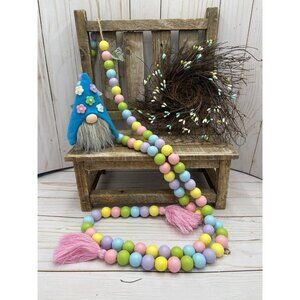 Gnome beaded garland bird nest tiered tray lot easter spring decor lot 3 piece